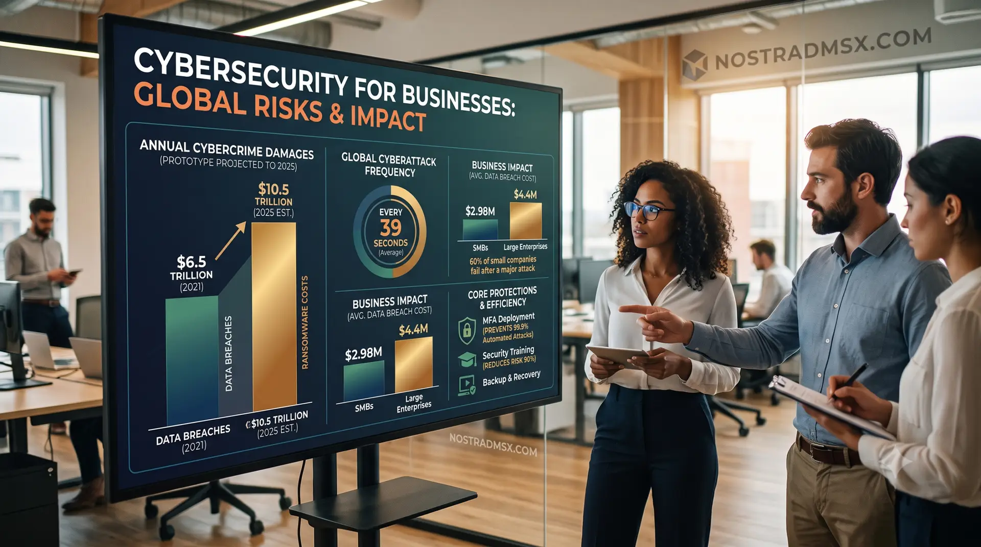 Statistical data showing the importance of cybersecurity for businesses